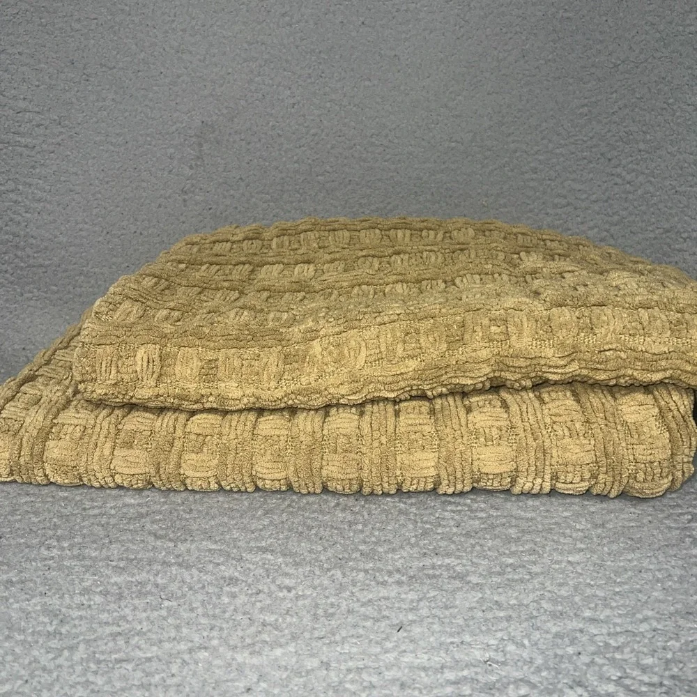 Lot of 2 Pottery Barn Pillow Covers Size 20x20 Ochre Fuzzy Basketweave Chenille